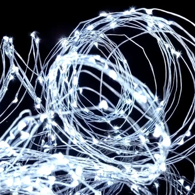 Светодиодная гирлянда USB 200 LED 2 метра 20 нитей холодный белый свет для украшения интерьера - зображення 10