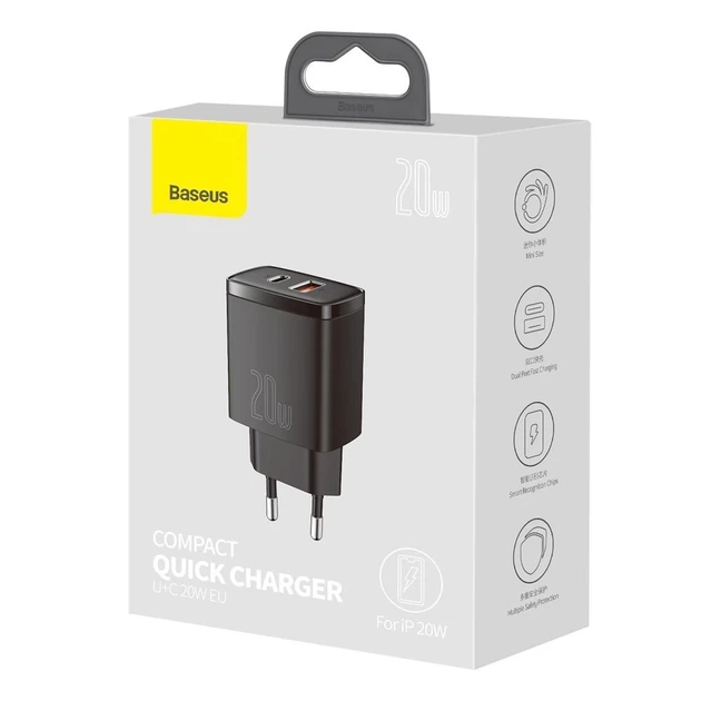 Сетевое зарядное устройство Baseus Compact QC 20W USB-C | USB-A Black (CCXJ-B01) - изображение 5