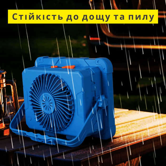 Сонячний Ліхтар Прожектор 4-в-1 Вуличний з Вентилятором та Повербанком 8000 mAh Портативна LED-лампа IP66 Сонячна Панель з Арома-Пластинами Для Кемпінгу та Дачі - зображення 7