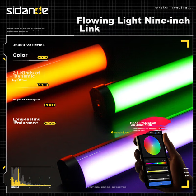 Sidande B320S Fill Light Stick, ручной заполняющий свет для фотосъемки, полноцветный RGB-светильник для создания атмосферы, портативный заполняющий световой стержень для фотосъемки, улучшения изображения, управления освещением в ночных сценах. - изображение 4