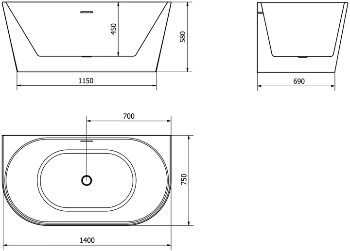 Отдельностоящая настенная ванна Mexen Oval 140 x 75 см белая - изображение 6