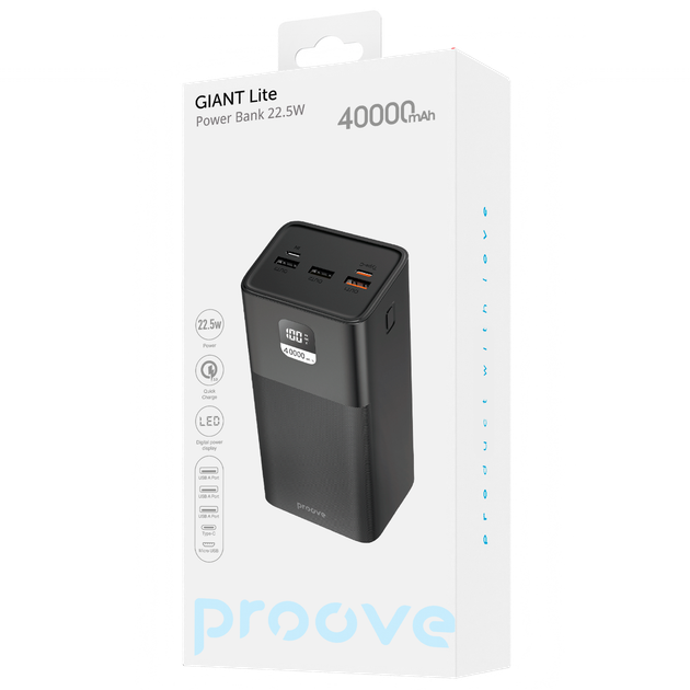 Повербанк 40000mAh 22.5W Proove Giant Lite Powerbank 3xUSB/Type-C/microUSB чорний (PBGI20312201) - Фото 5 Повербанк 40000mAh 22.5W Proove Giant Lite Powerbank 3xUSB/Type-C/microUSB чорний (PBGI20312201) - зображення 5