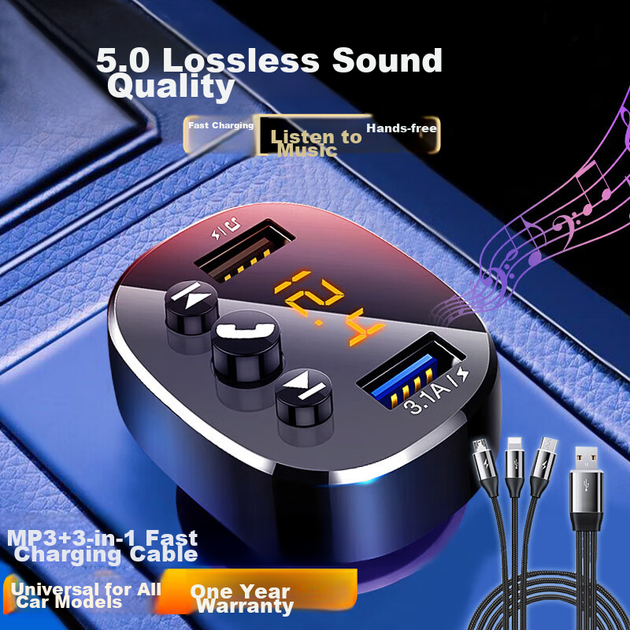 FM-трансмиттер Zhunhang Bluetooth MP3 с двумя USB-портами для зарядки 3.1А - изображение 4