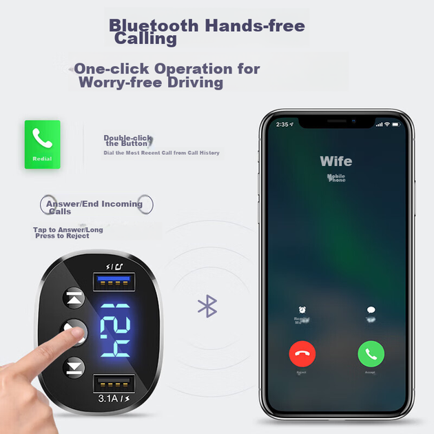 FM-трансмиттер Zhunhang Bluetooth MP3 с двумя USB-портами для зарядки 3.1А - изображение 8