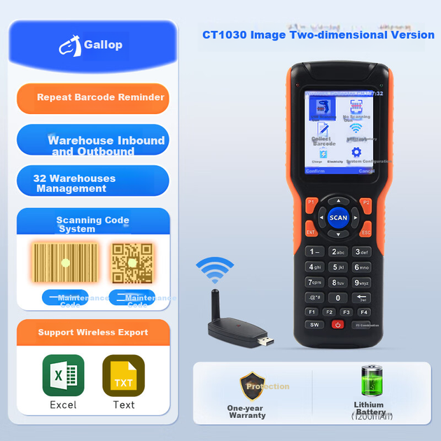 Беспроводной 2D-сканер для инвентаризации Chiteng, портативный терминал PDA для сбора данных штрих-кодов ERP, устройство для учета складских запасов CT1030(2D) - изображение 4