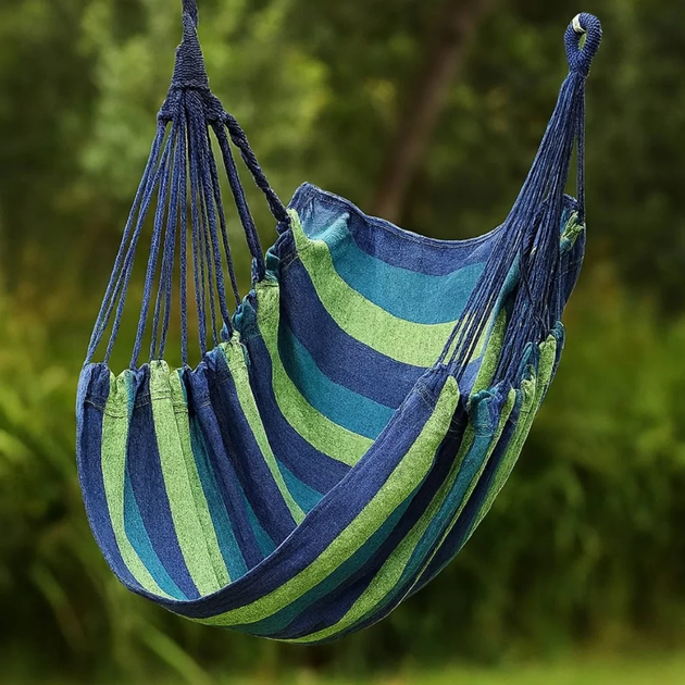 Подвесное кресло-гамак уличный Гавайский 100x130см до 150кг Синий в полоску - Фото 4 Подвесное кресло-гамак уличный Гавайский 100x130см до 150кг Синий в полоску - изображение 4