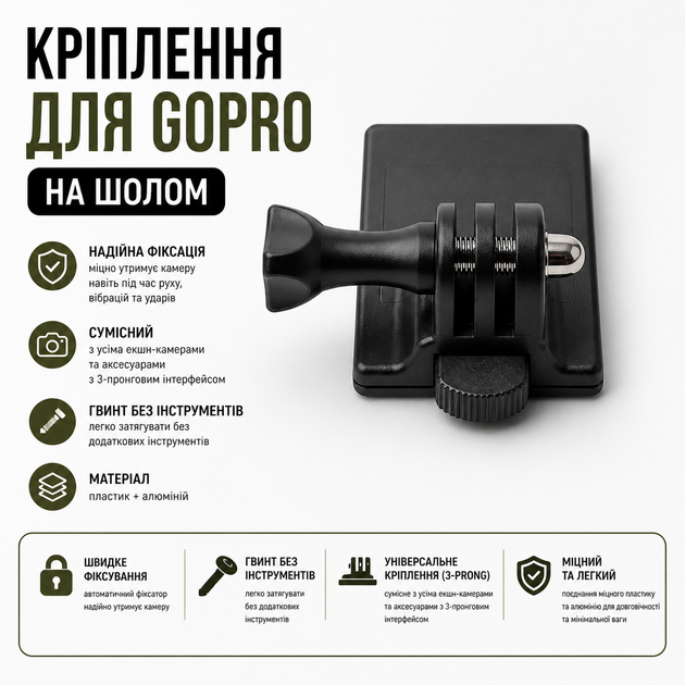 Крепление для камеры GoPro, чёрное, для тактических шлемов FAST/MICH - Фото 8 Крепление для камеры GoPro, чёрное, для тактических шлемов FAST/MICH - изображение 8
