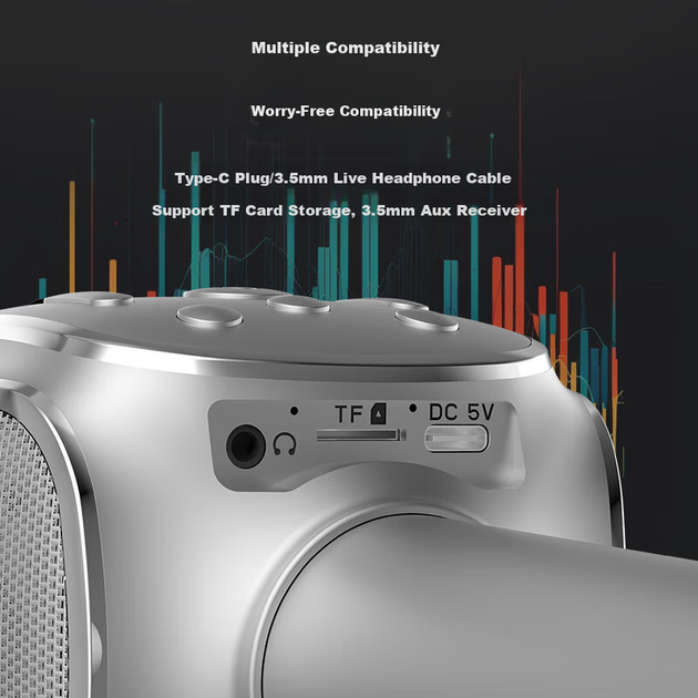 Микрофон-колонка Soaiy MC29pro караоке со звуковой картой и Bluetooth, серебристый - изображение 10