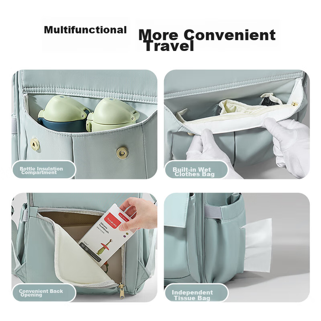Сумка Taoqibaby Mommy Bag, необхідне для дитячих прогулянок, рюкзак для годування, багатофункціональна сумка великої місткості, брудостійка сумка для мами, сумка для вагітних - изображение 6