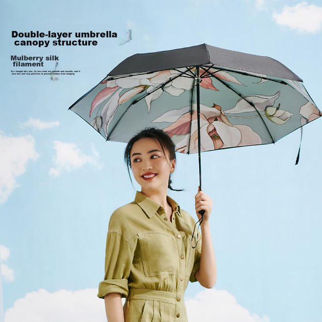 JD Original Xiaobuding Plus+ Dawn White Tea Sun Umbrella, Womens Double-Layer Black Umbrella, Sun Protection Folding Umbrella - зображення 8