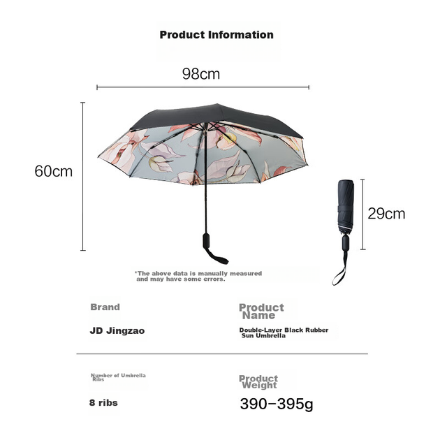 JD Original Xiaobuding Plus+ Dawn White Tea Sun Umbrella, Womens Double-Layer Black Umbrella, Sun Protection Folding Umbrella - зображення 9