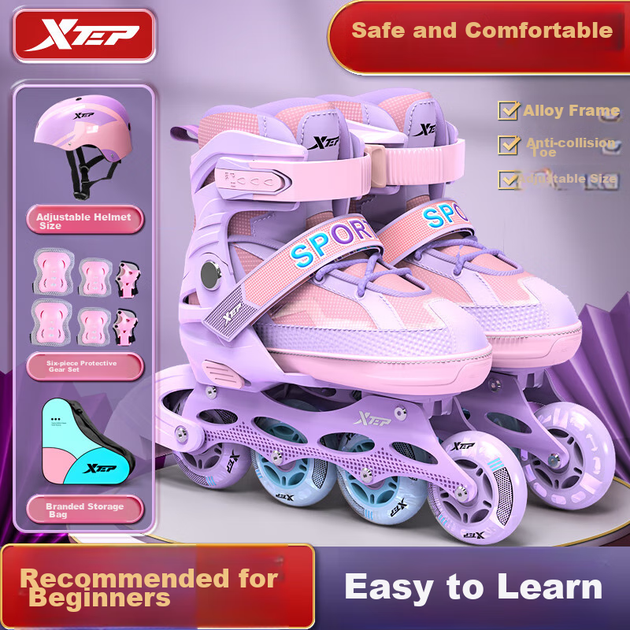 Роликові ковзани XTEP, дитячі роликові ковзани Full-Flash, роликові ковзани для хлопчиків та дівчаток, ковзани для початківців [необхідні для курсів катання на роликах у початковій та середній школі] - изображение 10