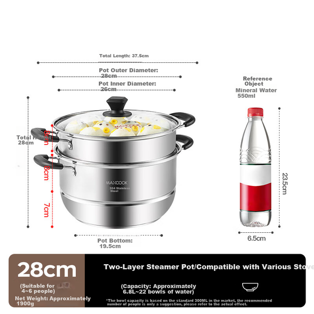 Пароварка MAXCOOK нержавеющая сталь 304, двухслойное дно 28см, для газовых/индукционных плит - изображение 4
