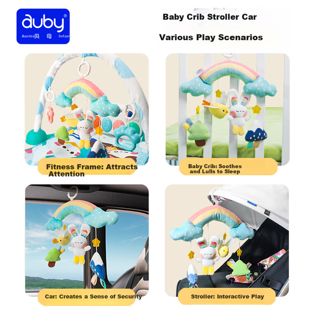 Подарочный набор для новорожденного Auby: практичные игрушки для малыша, подвесная погремушка для кроватки, прорезыватель, милый зайчик, плед для объятий, кукла, подарок в честь полнолуния. - изображение 6