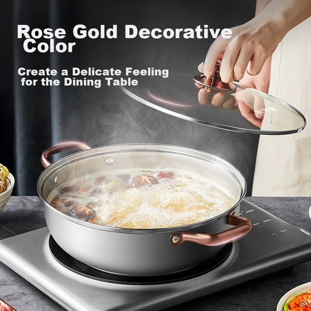 Кастрюля-горшок COOKER KING, с композитным дном из нержавеющей стали 304, цвет «розовое золото», диаметр 30 см. - Фото 6 Кастрюля-горшок COOKER KING, с композитным дном из нержавеющей стали 304, цвет «розовое золото», диаметр 30 см. - изображение 6