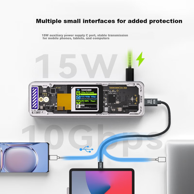 Інтелектуальний візуалізований корпус для SSD-накопичувача DOCKCASE M2, портативний корпус для жорсткого диска з інтерфейсом Type-C 3.2 M.2 NVMe, сумісний з iPhone 17 Pro - зображення 8