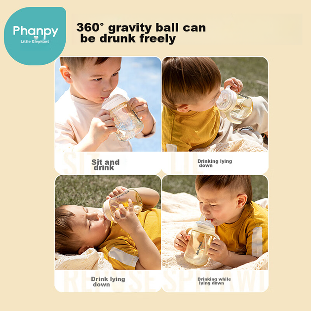 Бутылочка для воды Phanpy PH803140 с трубочкой Gravity Ball антиколиковая PPSU 240 мл желтая (PH803140) - изображение 9