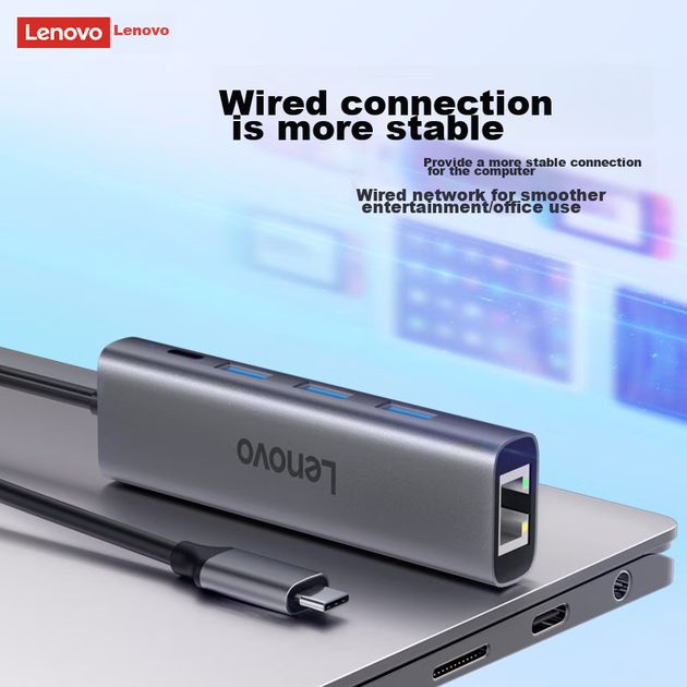 Док-станция расширения Lenovo Type-C, преобразователь портов Gigabit Ethernet, проводной сетевой адаптер USB-C в RJ45, преобразователь для ноутбука, концентратор USB 3.0, устройство расширения. - изображение 4