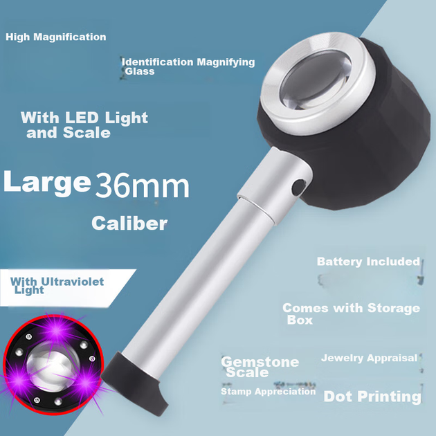 Лупа MIXOUT большого диаметра с LED/УФ подсветкой, для ювелирки - изображение 5