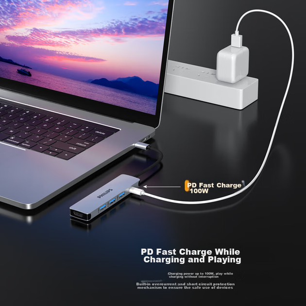 Док-станция расширения PHILIPS Type-C, Thunderbolt-HDMI 4K 60 Гц, адаптер-конвертер Apple, совместима с MacBook Mini, ноутбуками Huawei, планшетами iPad и смартфонами. - изображение 6