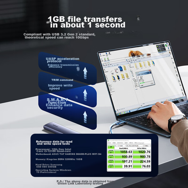 Корпус для жесткого диска UGREEN M.2 NVMe/SATA с двойным протоколом Type-C3.2, портативный корпус для SSD, совместимый с ноутбуками, iPhone 16, внешний корпус для SSD-накопителя. - Фото 4 Корпус для жесткого диска UGREEN M.2 NVMe/SATA с двойным протоколом Type-C3.2, портативный корпус для SSD, совместимый с ноутбуками, iPhone 16, внешний корпус для SSD-накопителя. - зображення 4