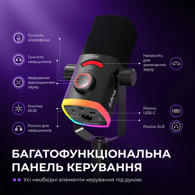 Мікрофон динамічний Fifine AM8PROS XLR/USB Black - Фото 7 Мікрофон динамічний Fifine AM8PROS XLR/USB Black - изображение 7