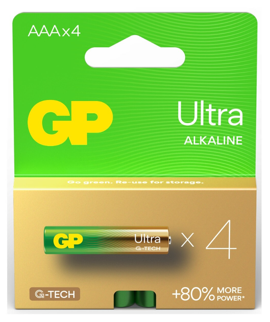 Батарейки GP Ultra LR3 AAA Alkaline 4шт/уп - Фото 2 Батарейки GP Ultra LR3 AAA Alkaline 4шт/уп - зображення 2