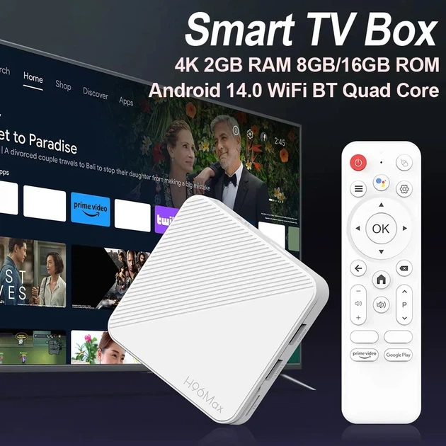 Налаштована Смарт ТВ приставка H96 Max H313 2/16 GB Slimbox Android TV 14 Allwinner з Bluetooth-пультом та голосовим пошуком | 4K HDR медіаплеєр на андроїд | Smart TV Box | ТВ Бокс з WiFi 2.4 5ГГц + YouTube без реклами | ТВ канали | Фільми та Серіали - зображення 2