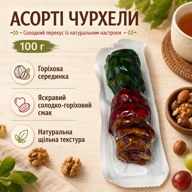 Асорті чурхели традиційні східні солодощі, 100 г - Фото 1 Асорті чурхели традиційні східні солодощі, 100 г - зображення 1