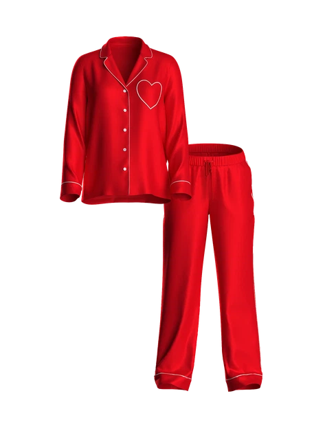 Пижама сатиновая Victoria’s Secret Glazed Satin Heart Long Pajama Set XS красная - изображение 3