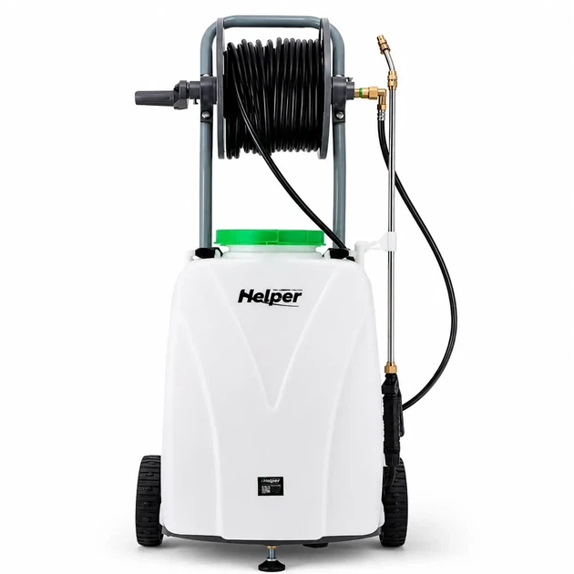 Опрыскиватель аккумуляторный с катушкой для сада 12 Ач 40 л Helper HP - 1169 мобильный опрыскиватель на колесах садовый распылитель с автоматической помпой опрыскиватель портативный на аккумуляторе для огорода - изображение 2