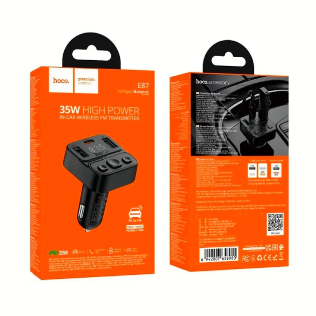FM модулятор Bluetooth Hoco E87 черный 71048 аксесуари для авто - Фото 2 FM модулятор Bluetooth Hoco E87 черный 71048 аксесуари для авто - изображение 2