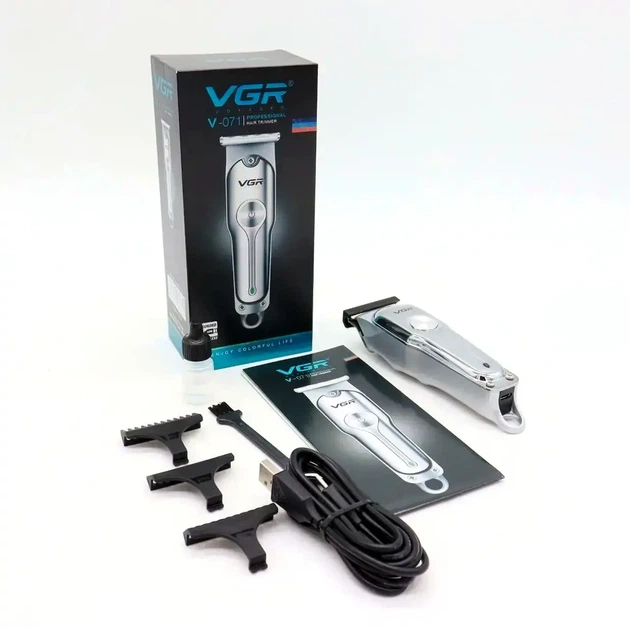 Беспроводная машинка для стрижки волос и бороды 10 Вт USB 15х4.5х3.5 см VGR V-071 с 3 насадками - изображение 9