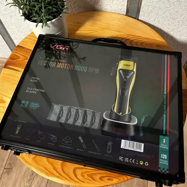 Машинка для стрижки VGR V-015 с 6 магнитными насадками аккумулятор 2500 мАч USB Type-C черный керамические лезвия - изображение 10