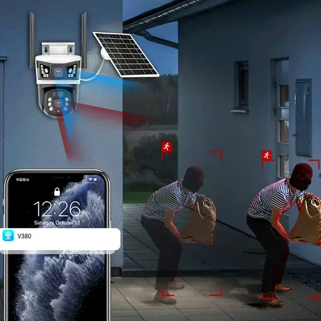 4G камера видеонаблюдения 2x2MP с солнечной панелью и SIM-картой для уличного наблюдения - изображение 2