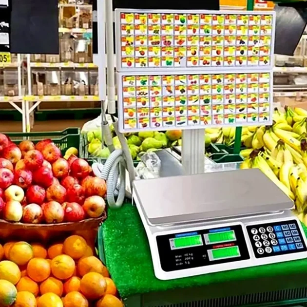 Электронные торговые весы до 40 кг с аккумулятором и сетью 220 В нержавеющая сталь размер 330x350 мм модель RIAS - изображение 2