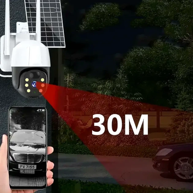 Уличная IP камера видеонаблюдения поворотная с солнечной панелью WiFi HD 1296P tp8 v380 pro белая - изображение 2