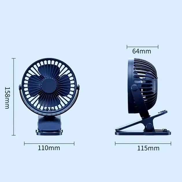 Вентилятор акумуляторний на прищіпці, від USB, FAN-AF01, Синій - зображення 5