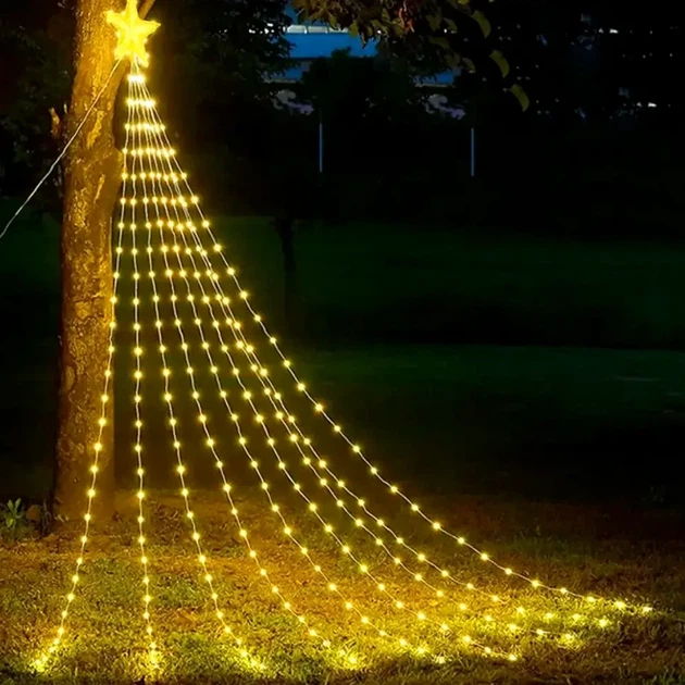 Гірлянда Штора із зіркою від сонячної батареї, 2 м, 190 LED, Теплий білий - Фото 2 Гірлянда Штора із зіркою від сонячної батареї, 2 м, 190 LED, Теплий білий - зображення 2