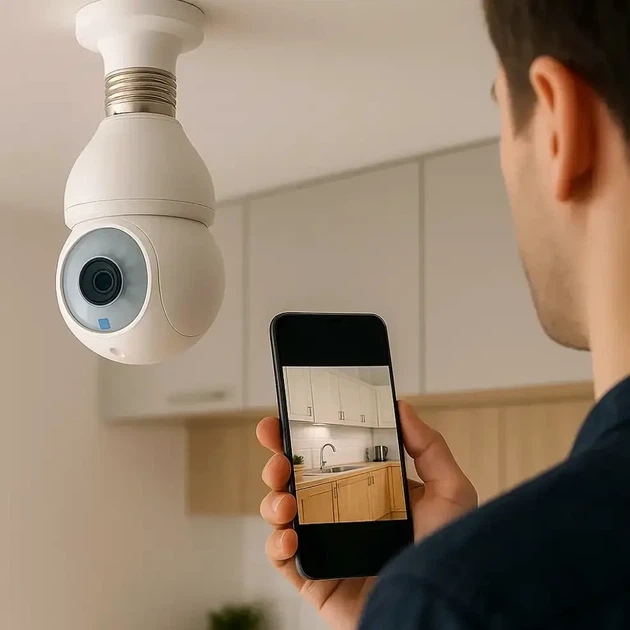 Панорамная IP камера 360 градусов с Wi-Fi и ночным видением E27 белая для видеонаблюдения D1 - Фото 2 Панорамная IP камера 360 градусов с Wi-Fi и ночным видением E27 белая для видеонаблюдения D1 - изображение 2