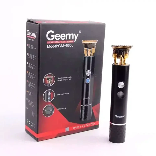 Триммер для бороды и усов аккумуляторный 3 насадки 60 мин работы Geemy GM6605 черный - Фото 5 Триммер для бороды и усов аккумуляторный 3 насадки 60 мин работы Geemy GM6605 черный - изображение 5