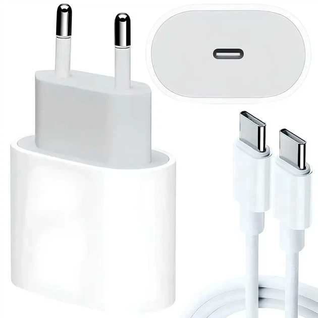 Сетевое зарядное устройство 35W USB-C с кабелем 1м для быстрой зарядки телефонов белое пластиковое - Фото 1 Сетевое зарядное устройство 35W USB-C с кабелем 1м для быстрой зарядки телефонов белое пластиковое - зображення 1