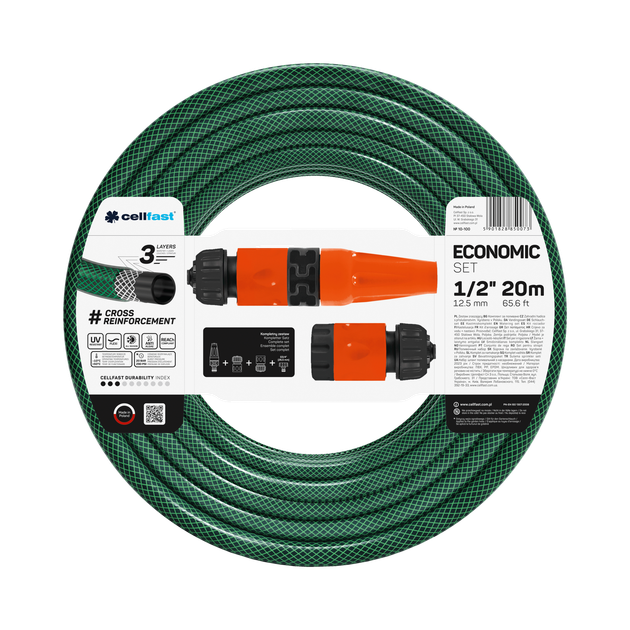 Поливочный Cellfast набор TSV ECONOMIC 1/2” 20м + набор фитингов BASIC – надежное соединение, быстрое подключение и длительный - изображение 3