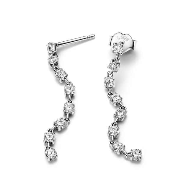 Серебряные серьги Pandora с 8 блестящими камнями Серебряные сережки висюльки Пандора Камни 293159C01 - изображение 2