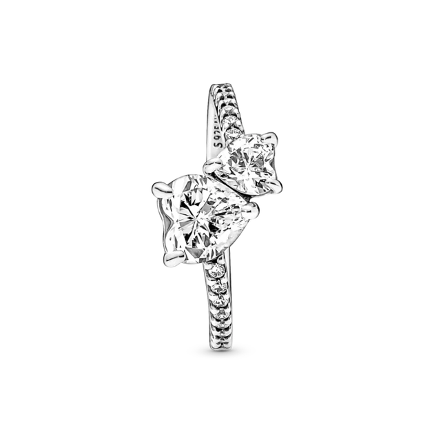 Серебряное кольцо Pandora «Два сердца» Серебряное кольцо Пандора Сердечка Паве 191198C01 - изображение 4