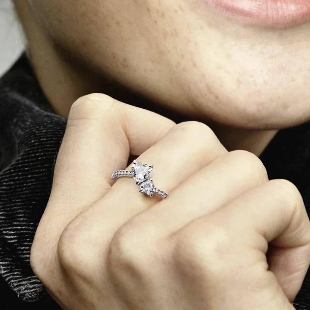 Серебряное кольцо Pandora «Два сердца» Серебряное кольцо Пандора Сердечка Паве 191198C01 - изображение 5