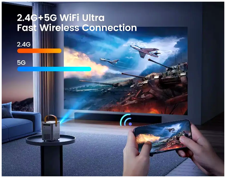 Проектор Wimius P61 HD 280 ANSI мультимедийный с Wi-Fi Bluetooth для домашнего кинотеатра и развлечений - Фото 3 Проектор Wimius P61 HD 280 ANSI мультимедийный с Wi-Fi Bluetooth для домашнего кинотеатра и развлечений - зображення 3
