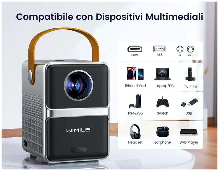 Проектор Wimius P61 HD 280 ANSI мультимедийный с Wi-Fi Bluetooth для домашнего кинотеатра и развлечений - Фото 7 Проектор Wimius P61 HD 280 ANSI мультимедийный с Wi-Fi Bluetooth для домашнего кинотеатра и развлечений - зображення 7