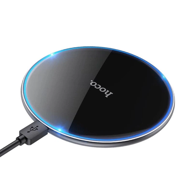 Беспроводное зарядное устройство Hoco CW6 Pro Qi 15W USB - Type-C для зарядки Apple iPhone / Samsung с подсветкой Black - Фото 1 Беспроводное зарядное устройство Hoco CW6 Pro Qi 15W USB - Type-C для зарядки Apple iPhone / Samsung с подсветкой Black - изображение 1