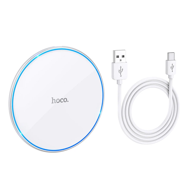 Бездротовий зарядний пристрій Hoco CW6 Pro Qi 15W USB - Type-C для заряджання Apple iPhone / Samsung з підсвічуванням White - зображення 2